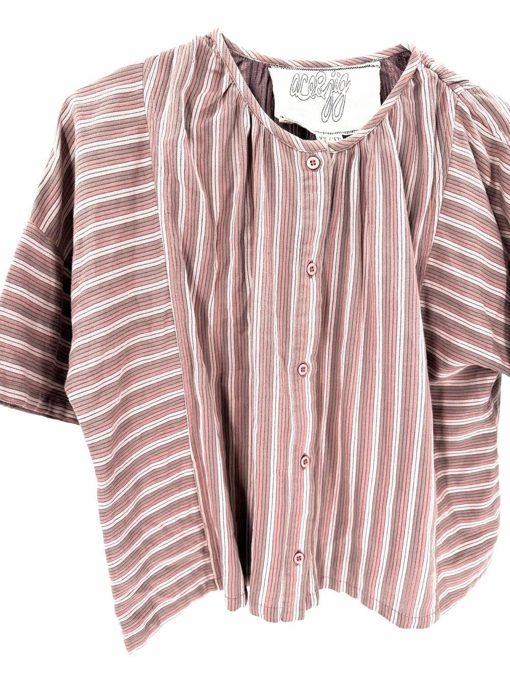 Ace & Jig 100% Cotton Contemporary Boho Striped Button-down Short Sleeve Top - Picture 3 of 6